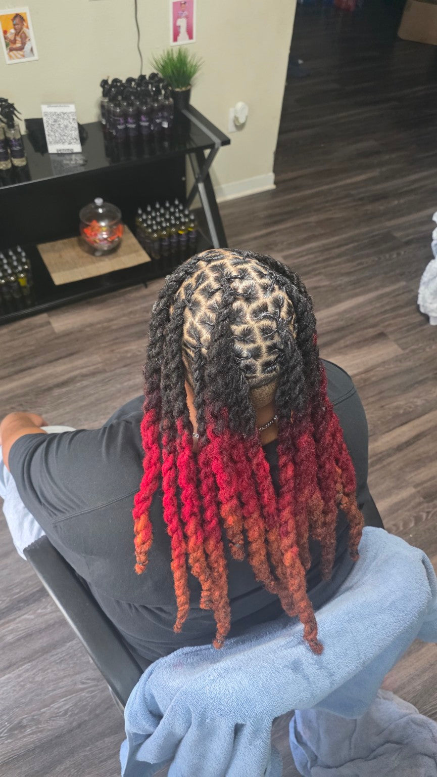 Red ombré loc style by Loc'd By Kandy